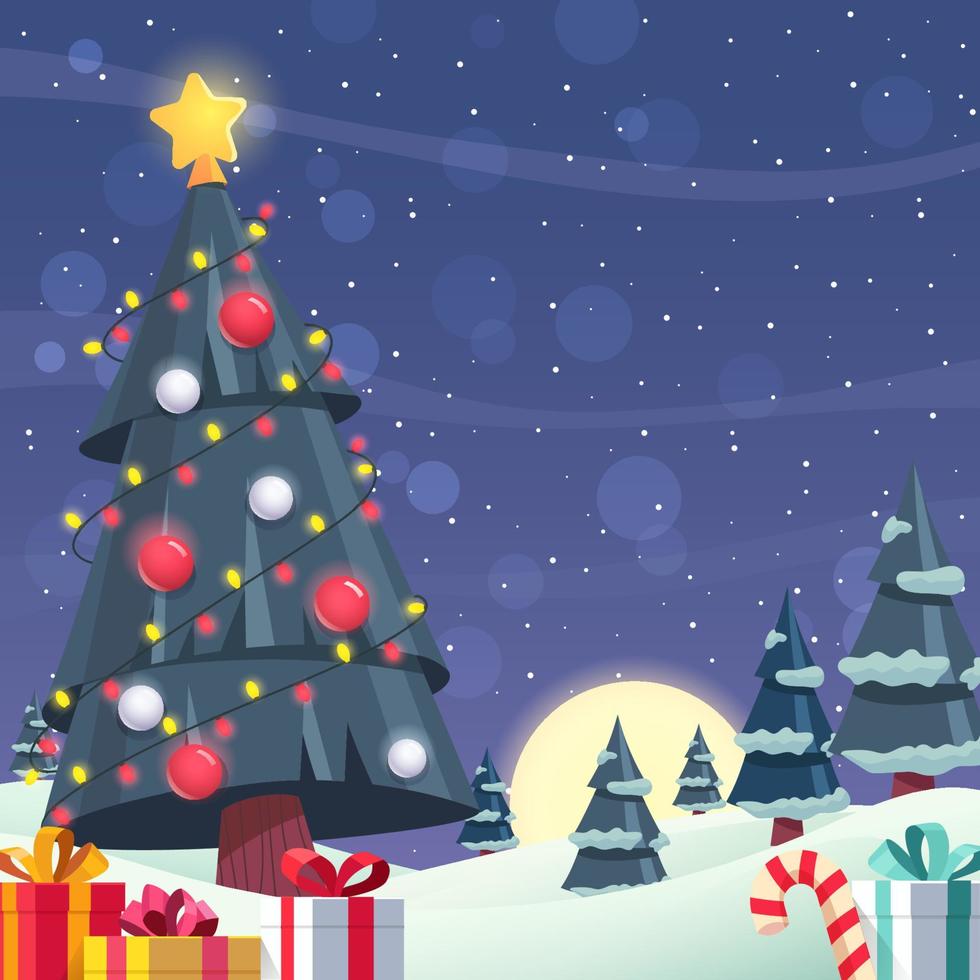 Winter Landscape And Christmas Tree Background vector