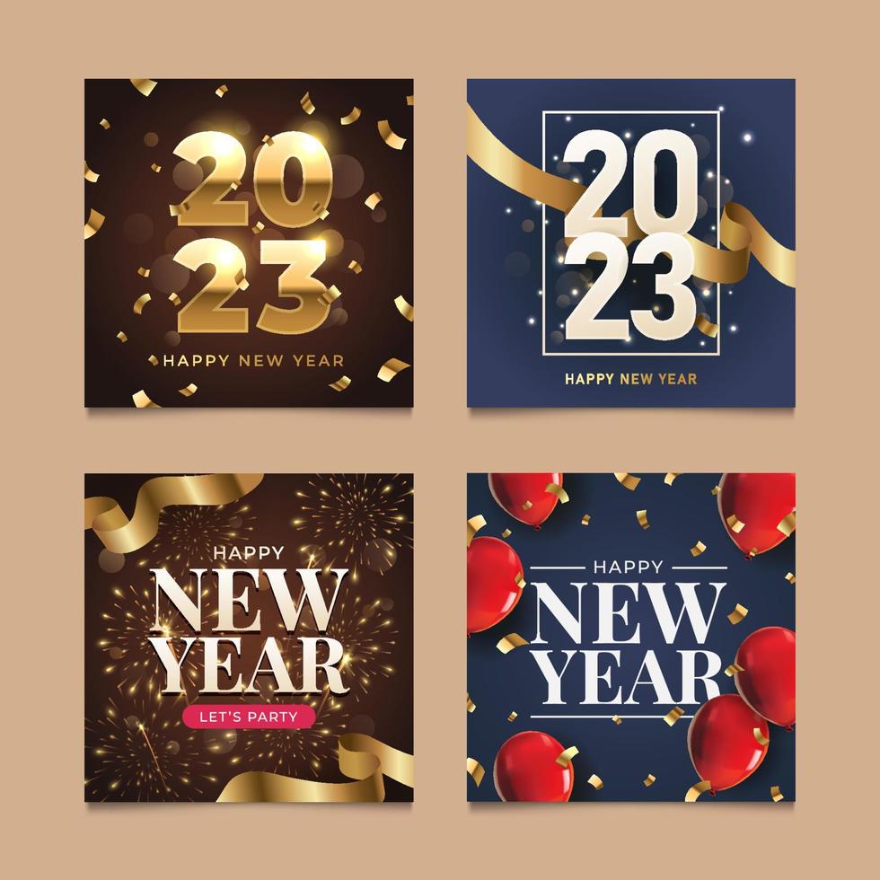 conjunto de saludo de año nuevo para publicación en redes sociales vector