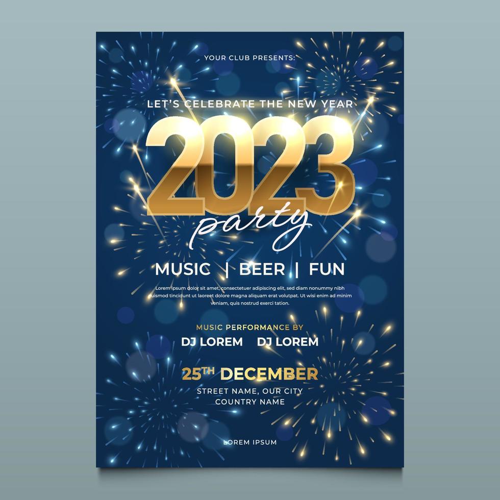 New Year Party Poster With Fireworks vector