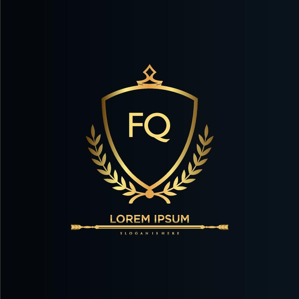 FQ Letter Initial with Royal Template.elegant with crown logo vector, Creative Lettering Logo Vector Illustration.