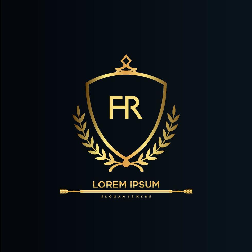 FR Letter Initial with Royal Template.elegant with crown logo vector, Creative Lettering Logo Vector Illustration.