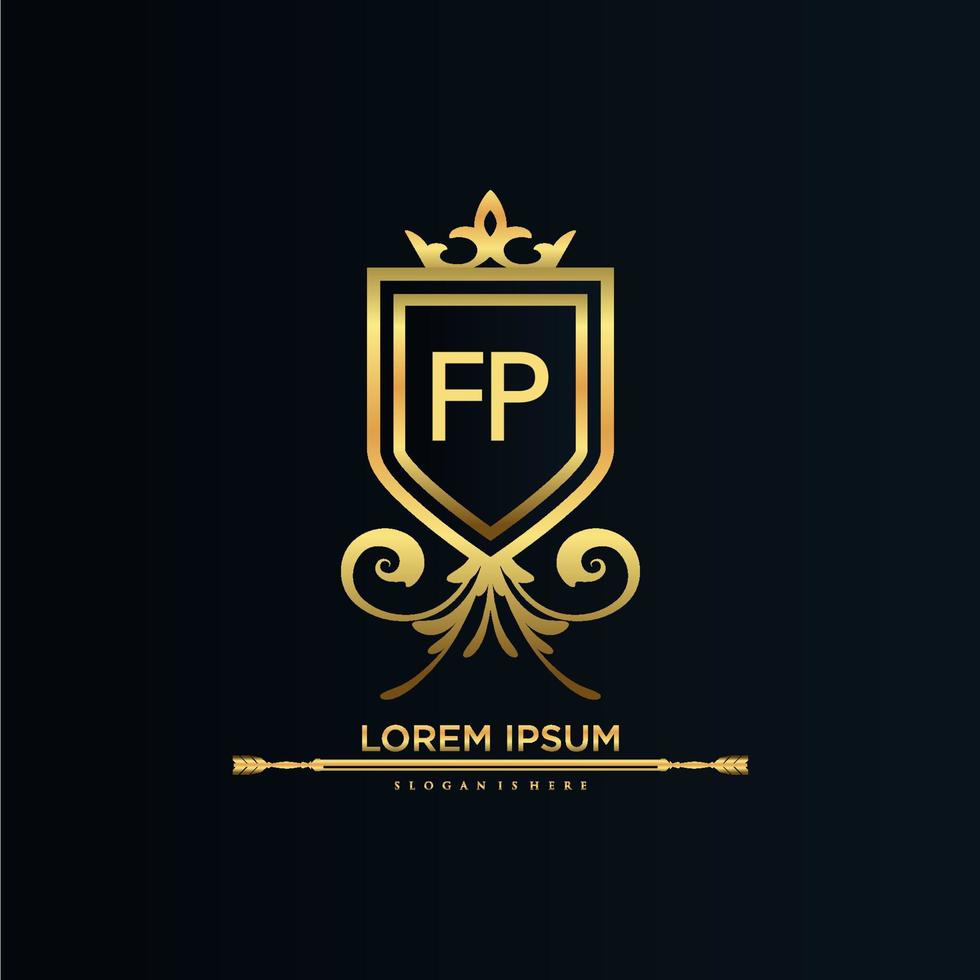 FP Letter Initial with Royal Template.elegant with crown logo vector, Creative Lettering Logo Vector Illustration.