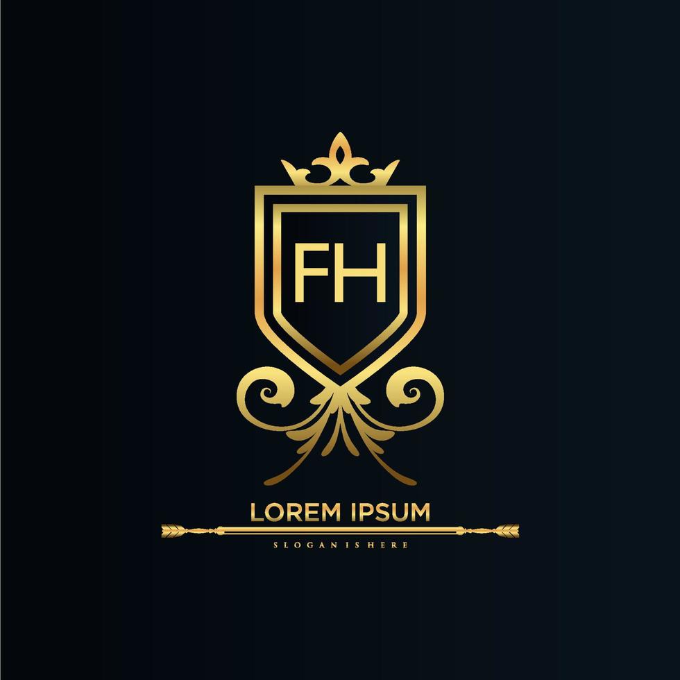 FH Letter Initial with Royal Template.elegant with crown logo vector, Creative Lettering Logo Vector Illustration.