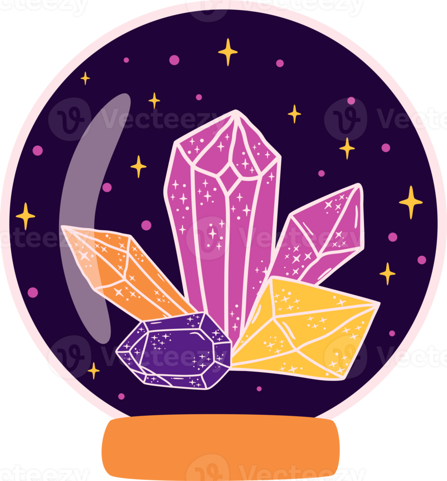 Magic crystal ball with crystals. Crystal logo Fortune teller crystal ball. Witchcraft magic symbol. Halloween graphic element. Alchemy illustration isolated crystal ball Mystic spiritual logo. png