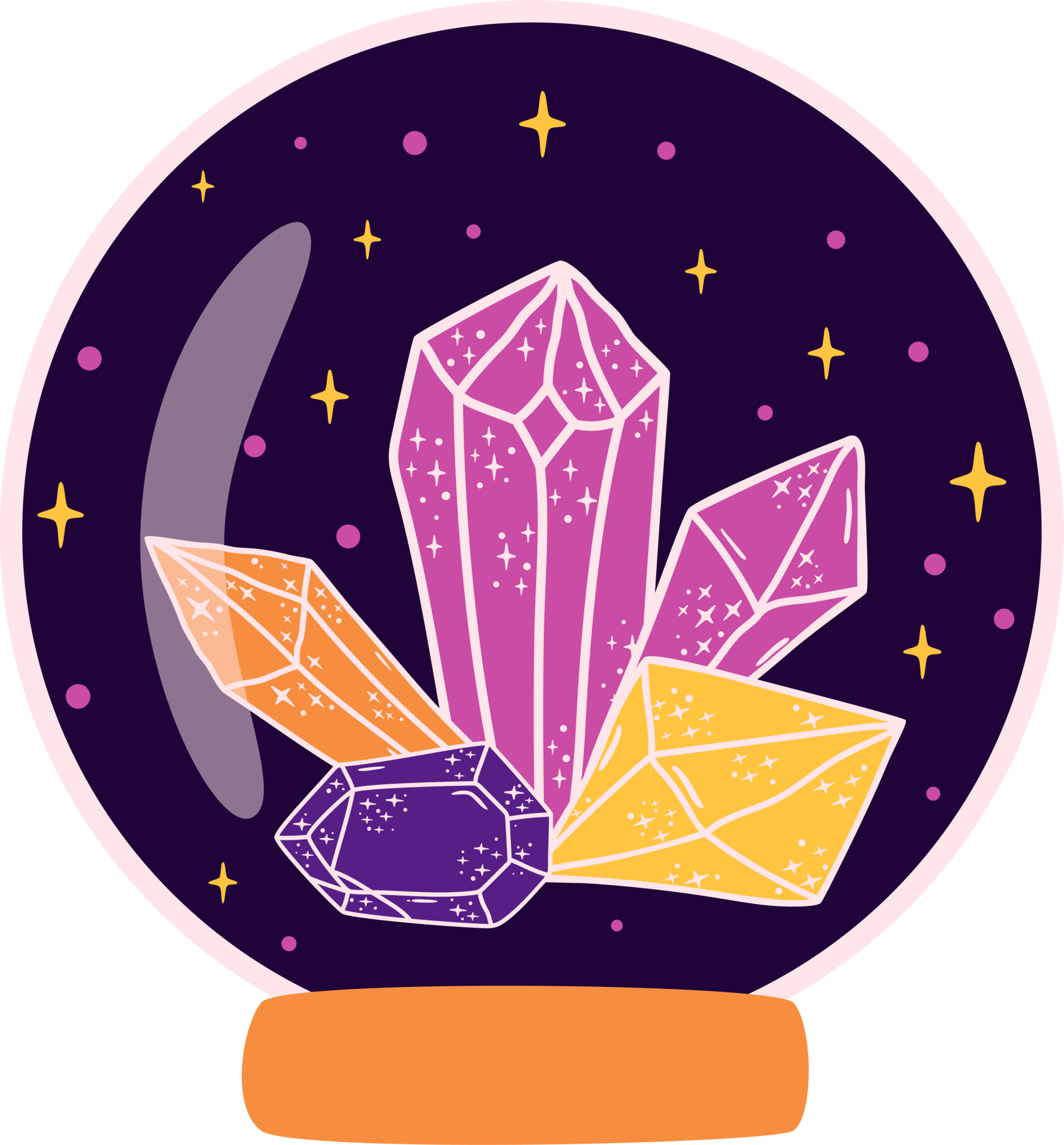 Magic crystal ball with crystals. Crystal logo Fortune teller crystal