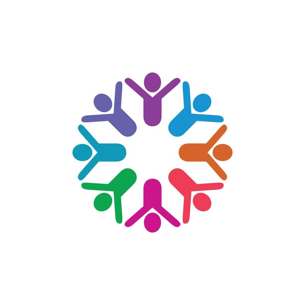 a flat and simple logo consisting of several stick figures holding hand