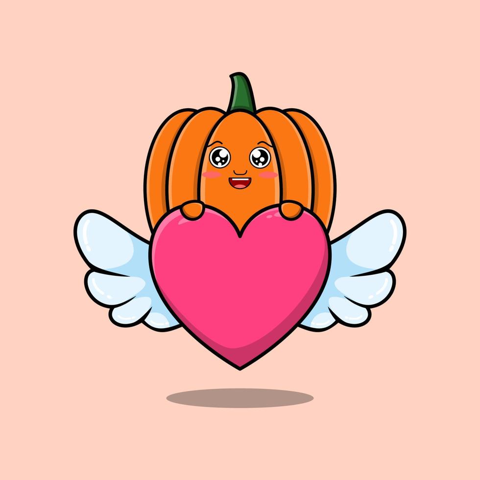 cute cartoon Pumpkin character hiding heart vector