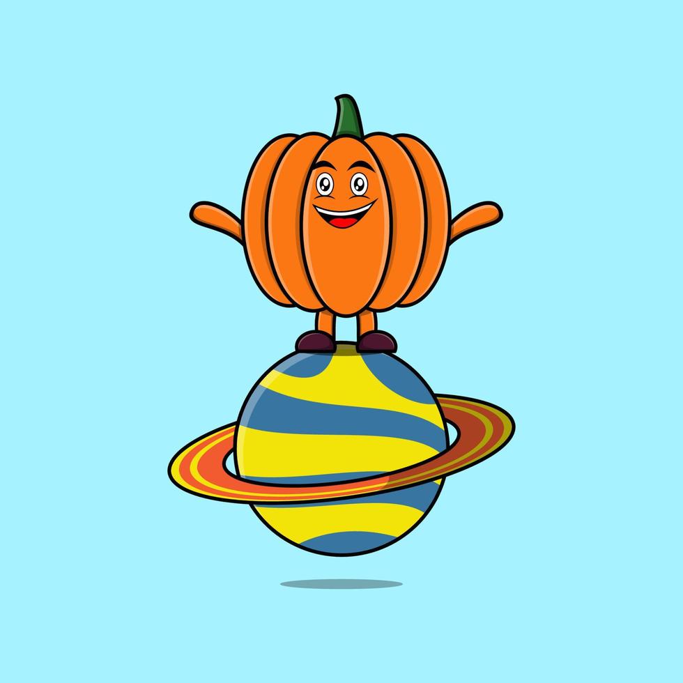 Cute cartoon Pumpkin character standing in planet vector
