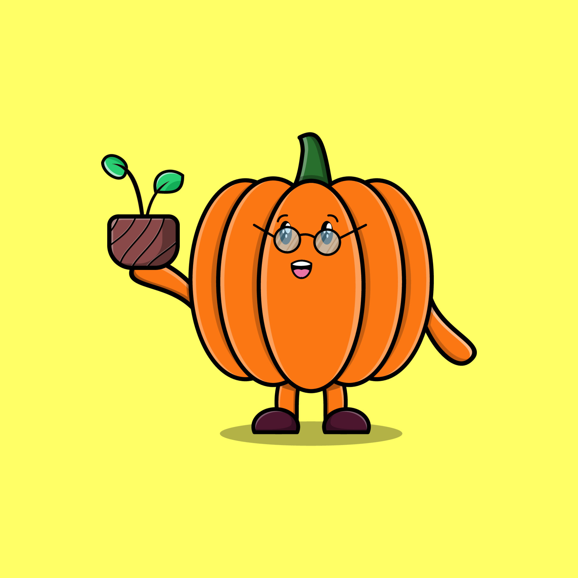 Cute cartoon illustration Pumpkin holding plant 13114094 Vector Art at  Vecteezy