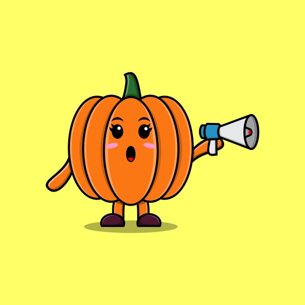 Cute Cartoon Pumpkin speak with megaphone vector