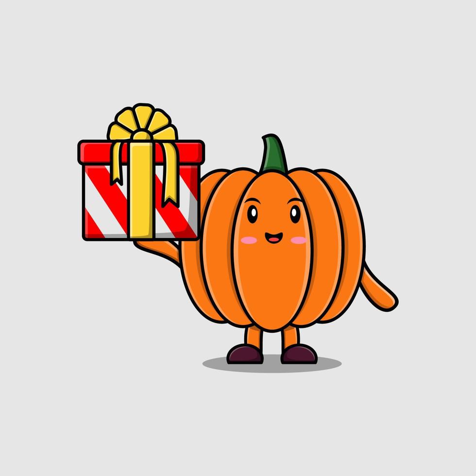 Cute cartoon Pumpkin coming out from big gift box vector