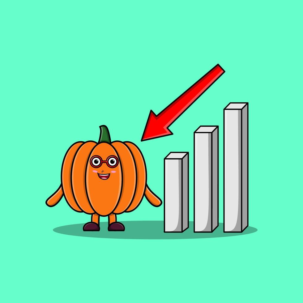 cute cartoon Pumpkin with down sign graphic vector