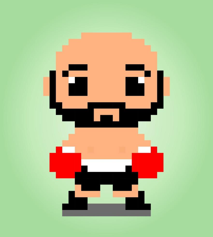 Píxel de 8 bits del personaje boxeador. píxeles humanos en ilustración vectorial para activos de juego o patrón de punto cruzado. vector