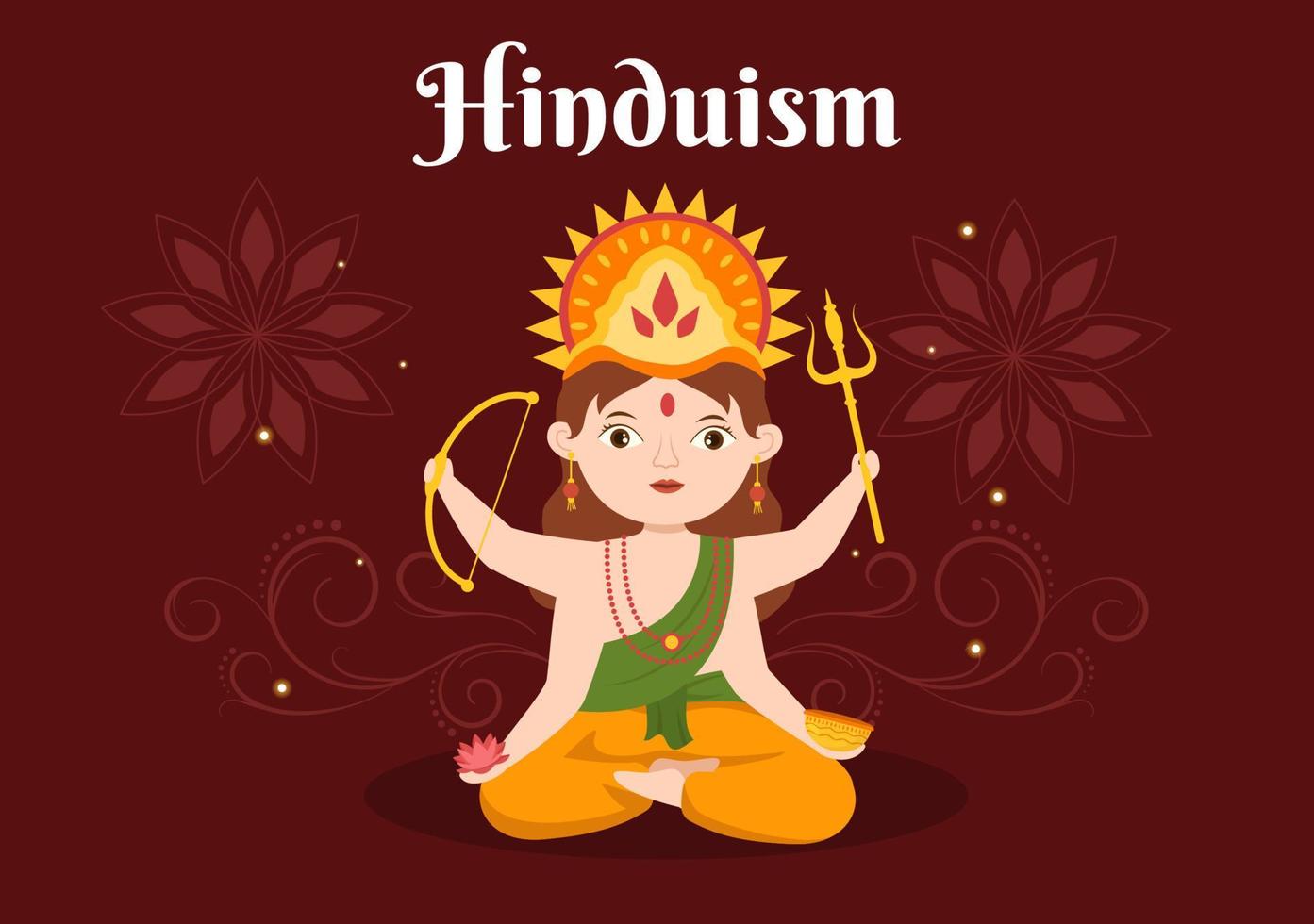 Hinduism of Various Indian God Flat background Cartoon Hand Drawn Templates Illustration vector