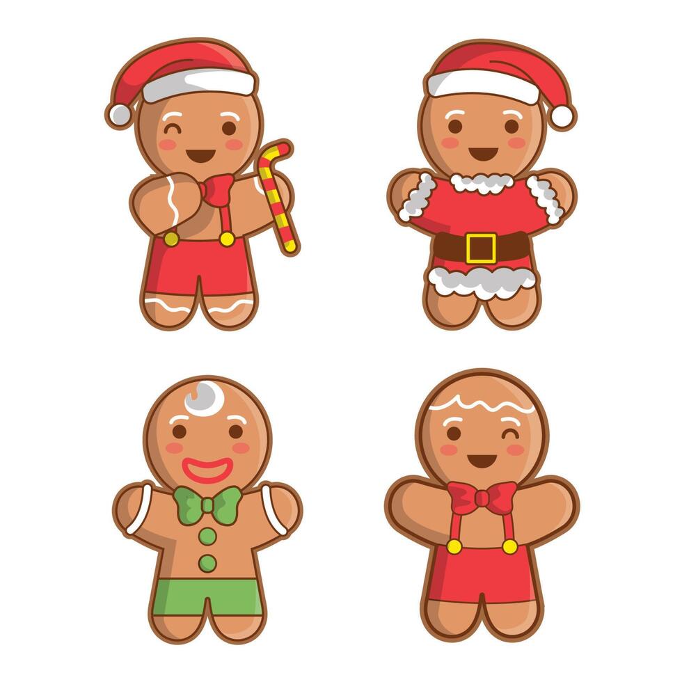 lindo chibi navidad pan de jengibre hombre vector ilustración.