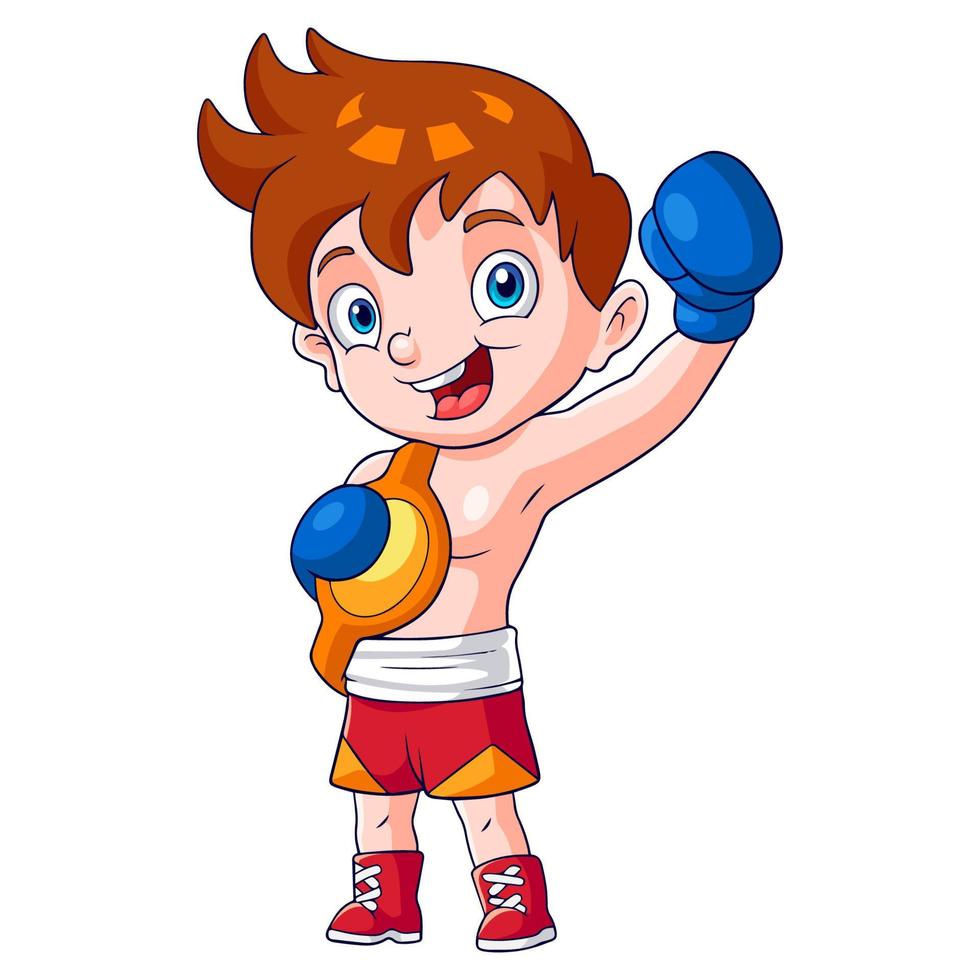 caricatura, niño, boxeo, aislado, blanco, plano de fondo vector