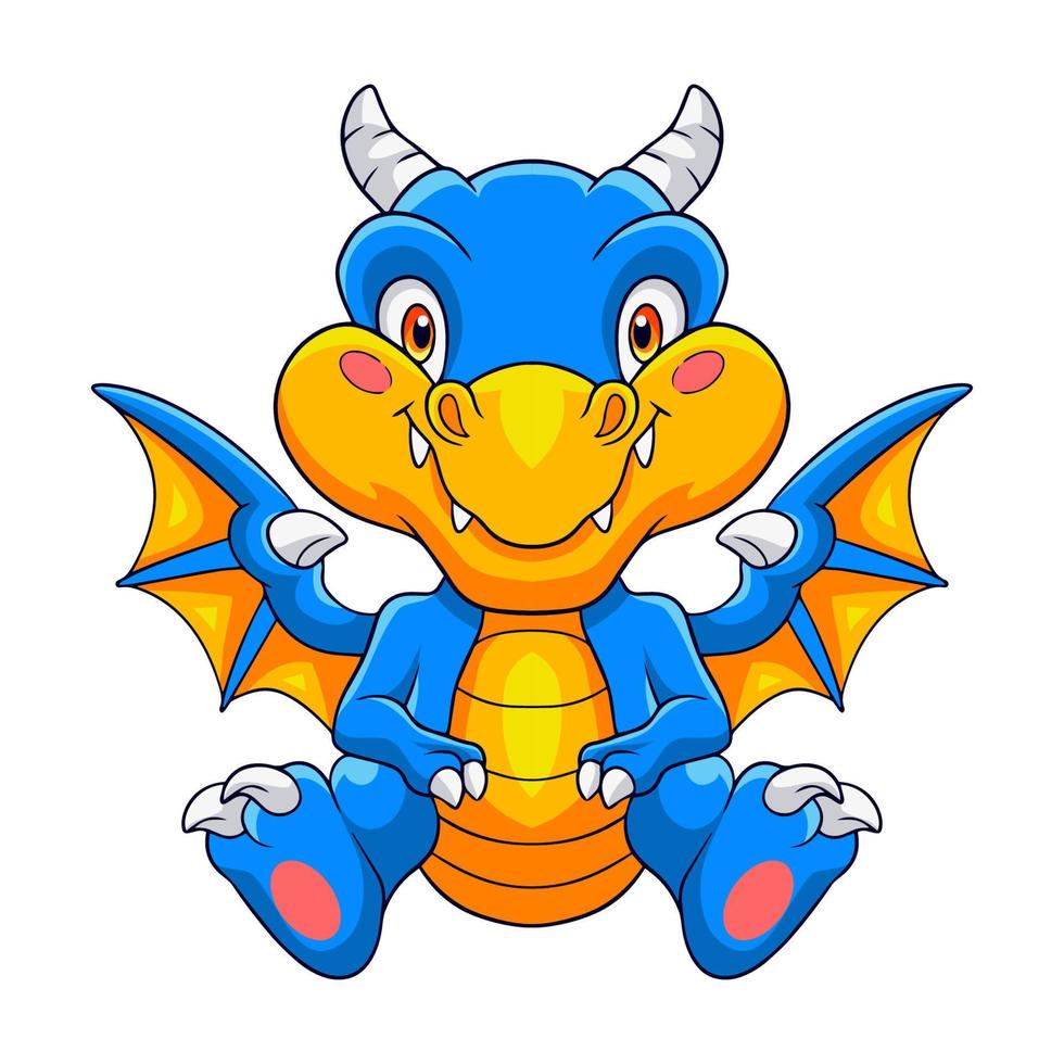 Cute blue dragon cartoon isolated on white background vector
