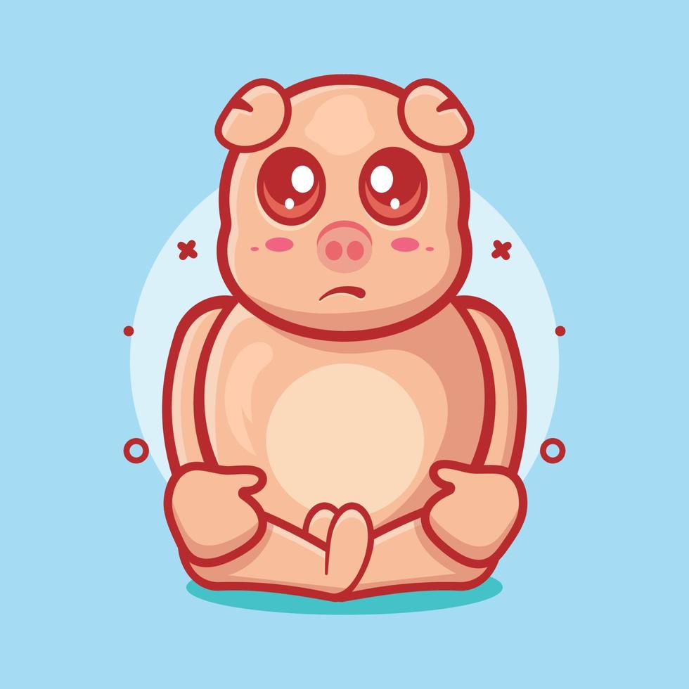 kawaii pig animal character mascot with sad expression isolated cartoon in flat style design vector