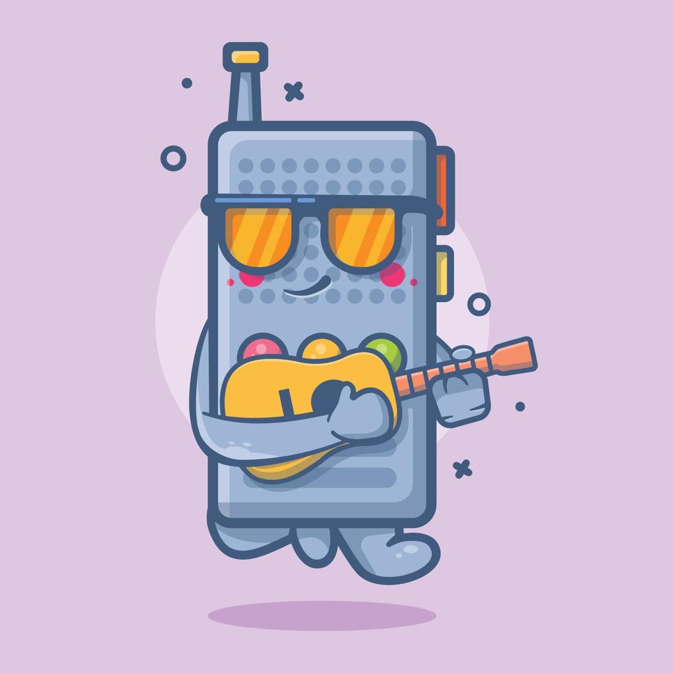 genial mascota de personaje walkie talkie tocando guitarra dibujos animados aislados en diseño de estilo plano vector