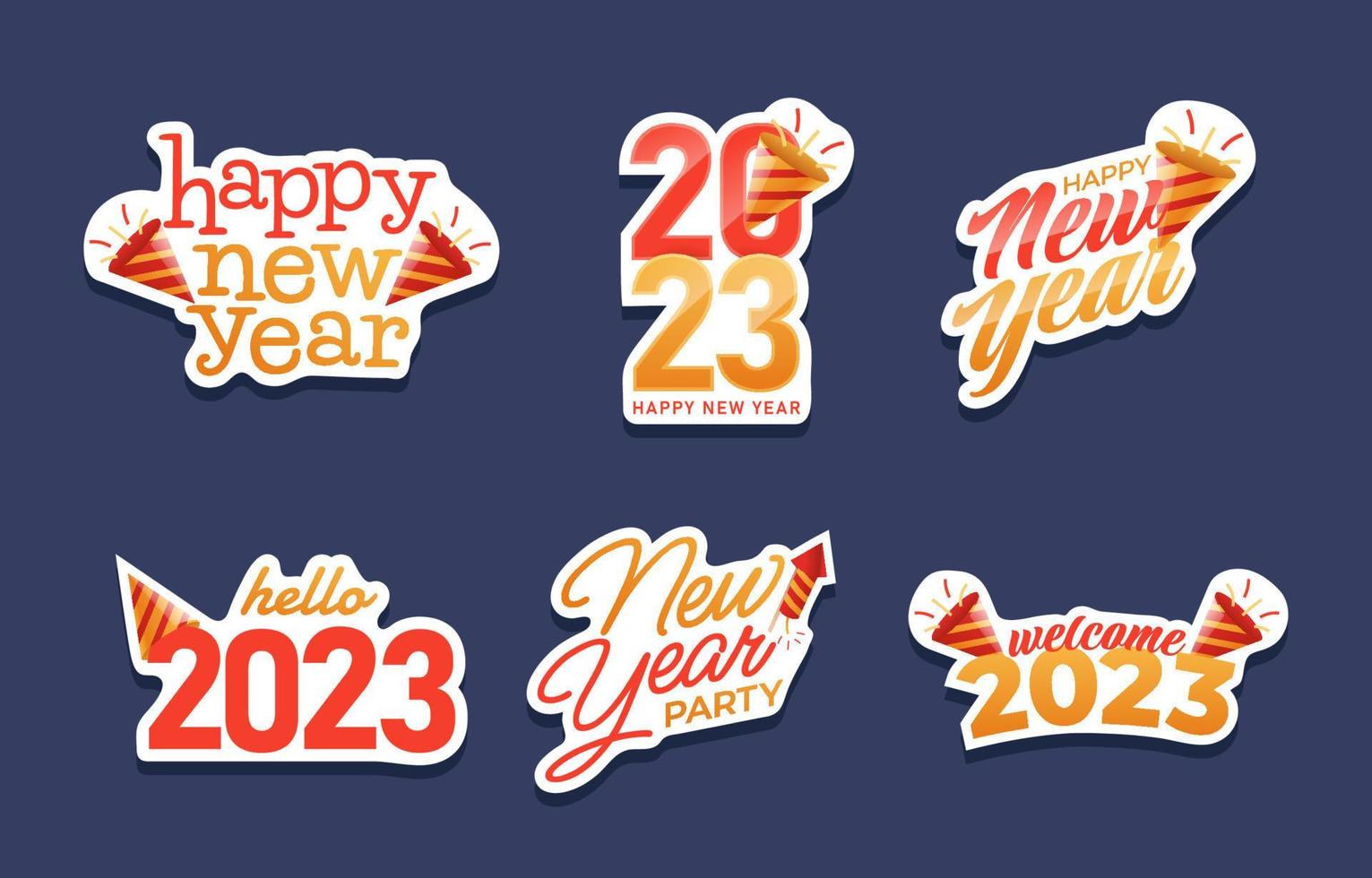 Set of New Year Greeting Sticker vector