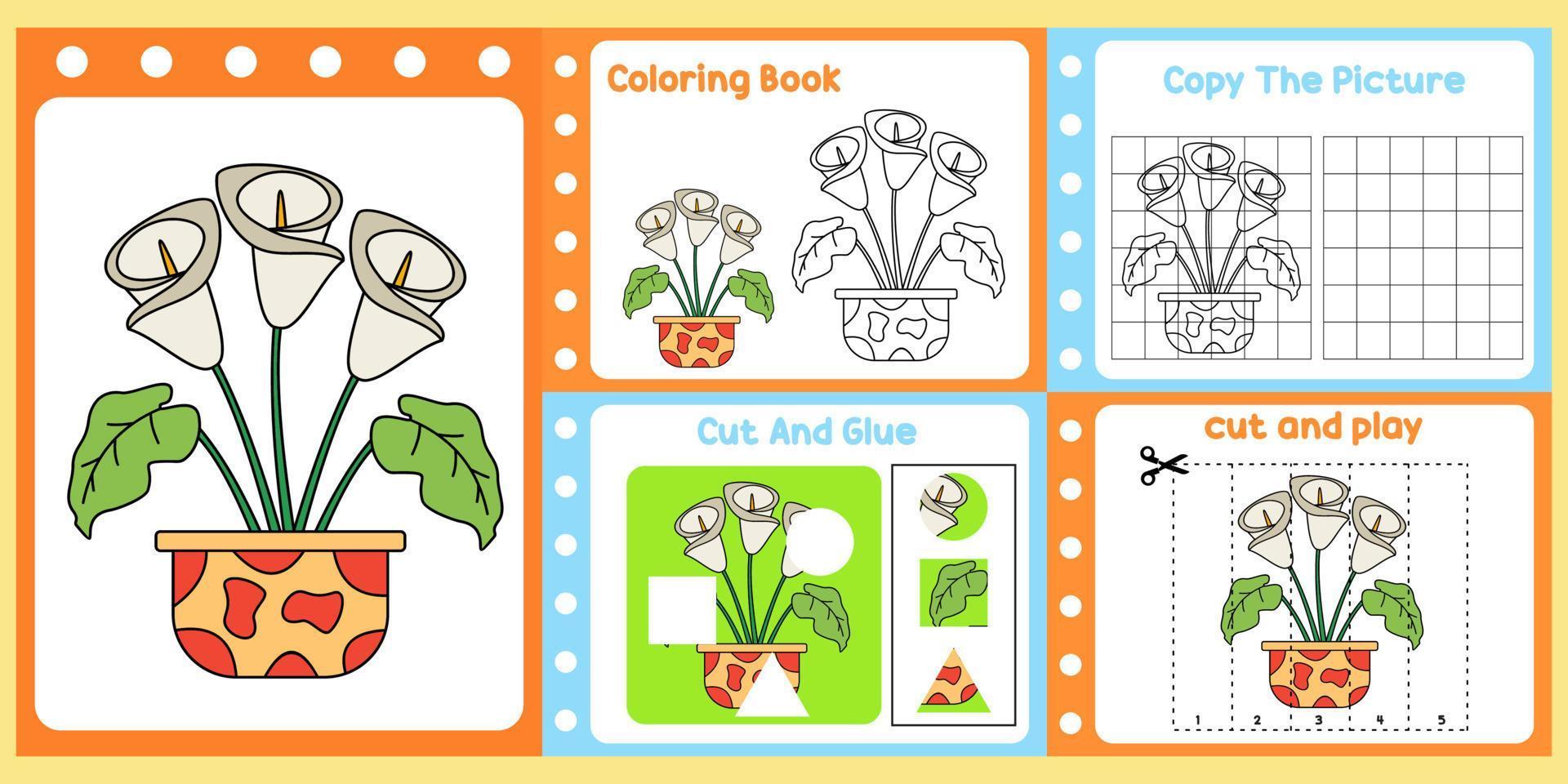 worksheets pack for kids with flower vector. children's study book vector