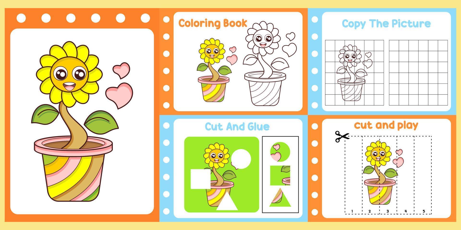 paquete de hojas de trabajo para niños con vector de flores. libro de estudio para niños