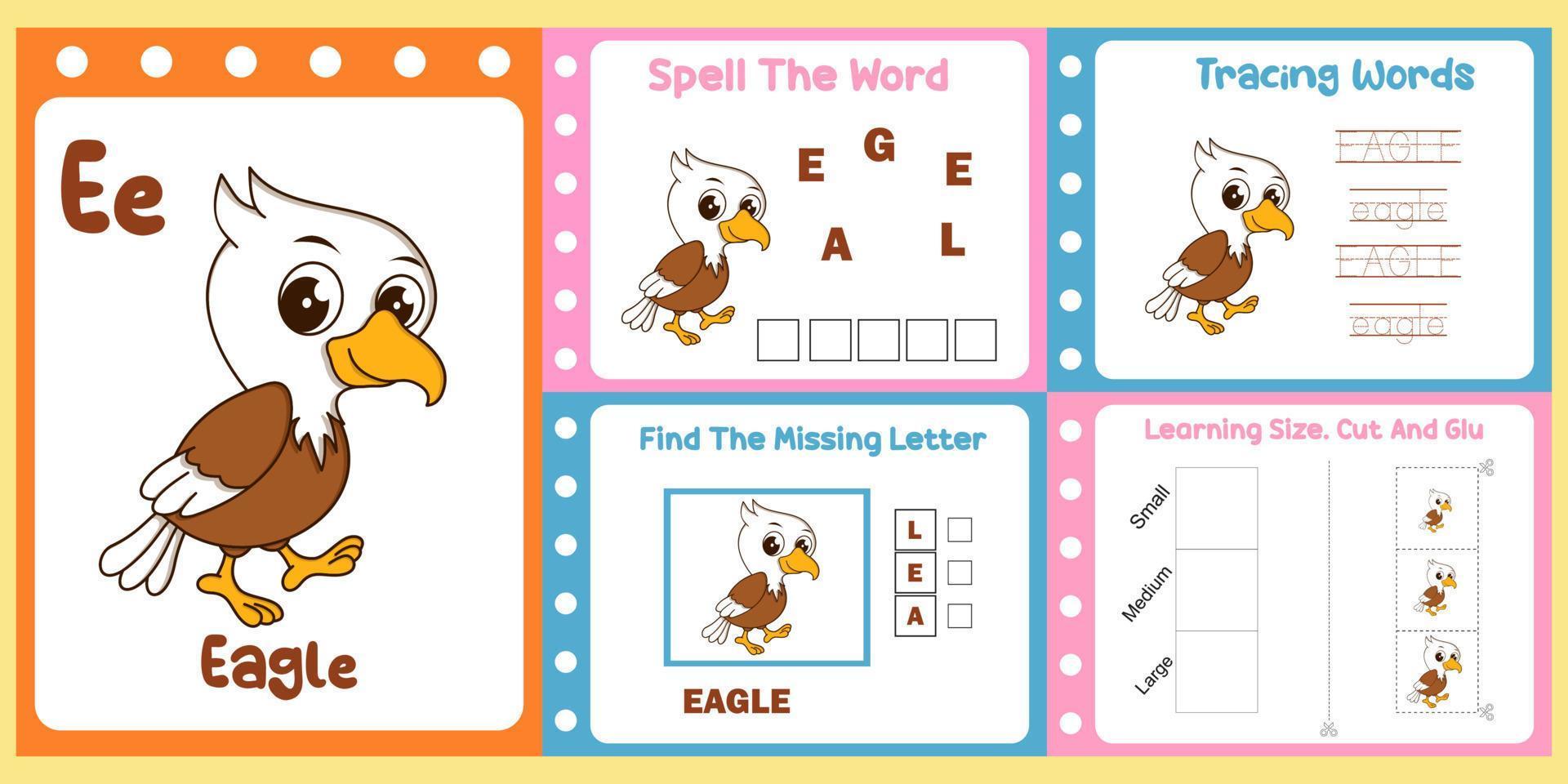 worksheets pack for kids with eagle vector. children's study book vector