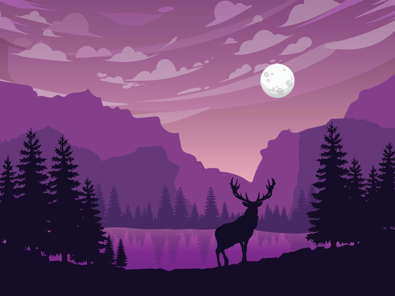 luna noche verano paisaje montaña vector