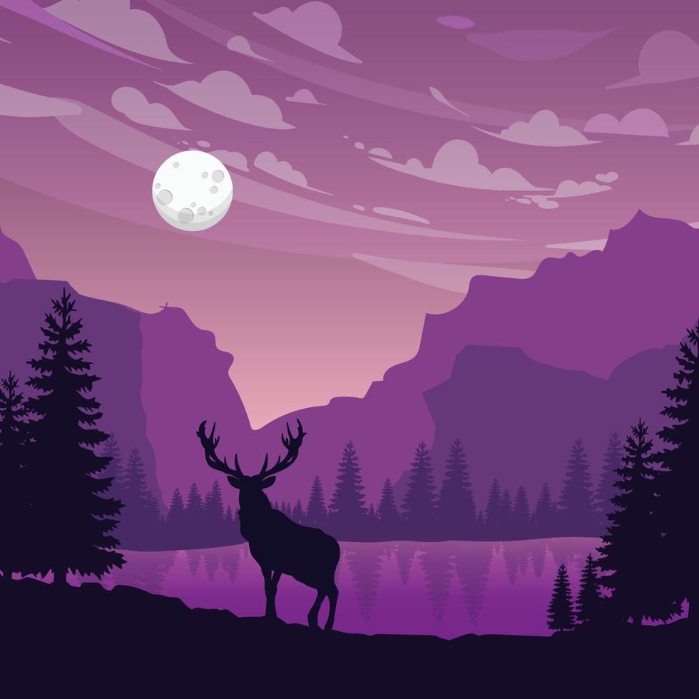 luna noche verano paisaje montaña vector