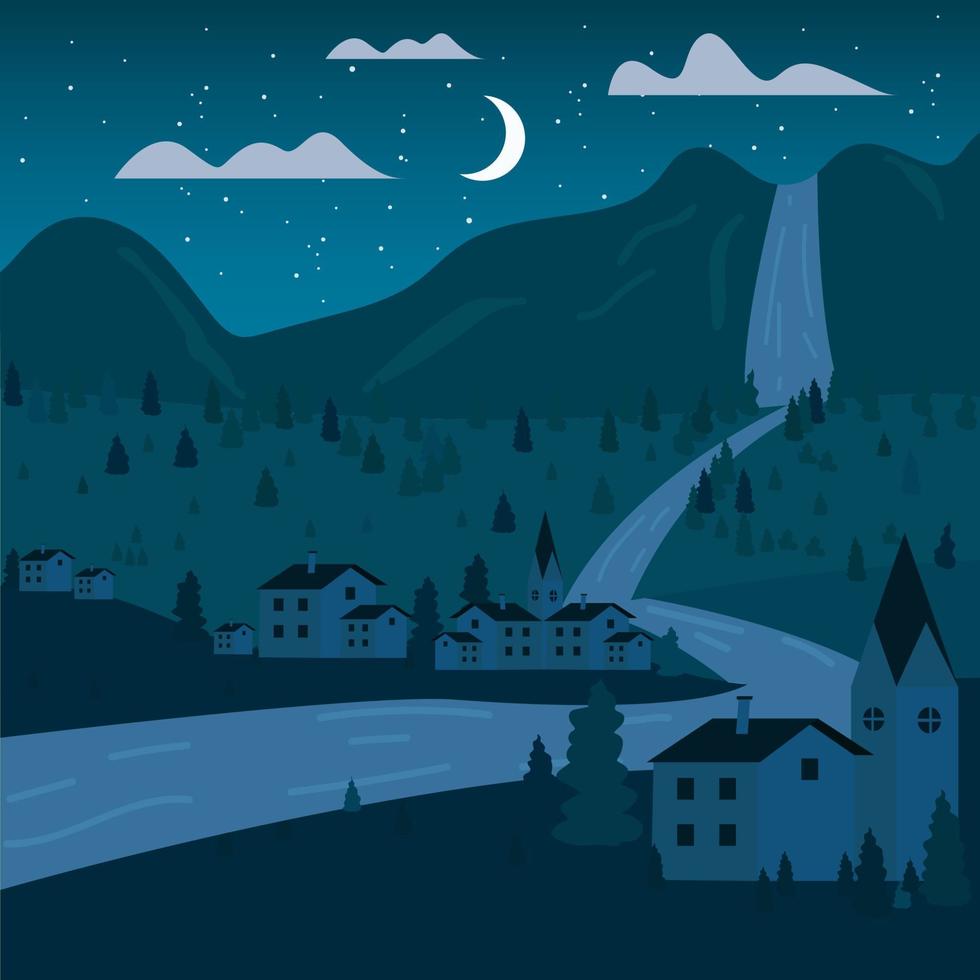 Nature beautiful town in night vector