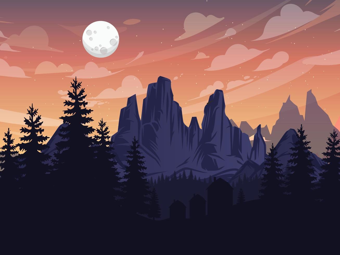 vector de puesta de sol de paisaje de montaña