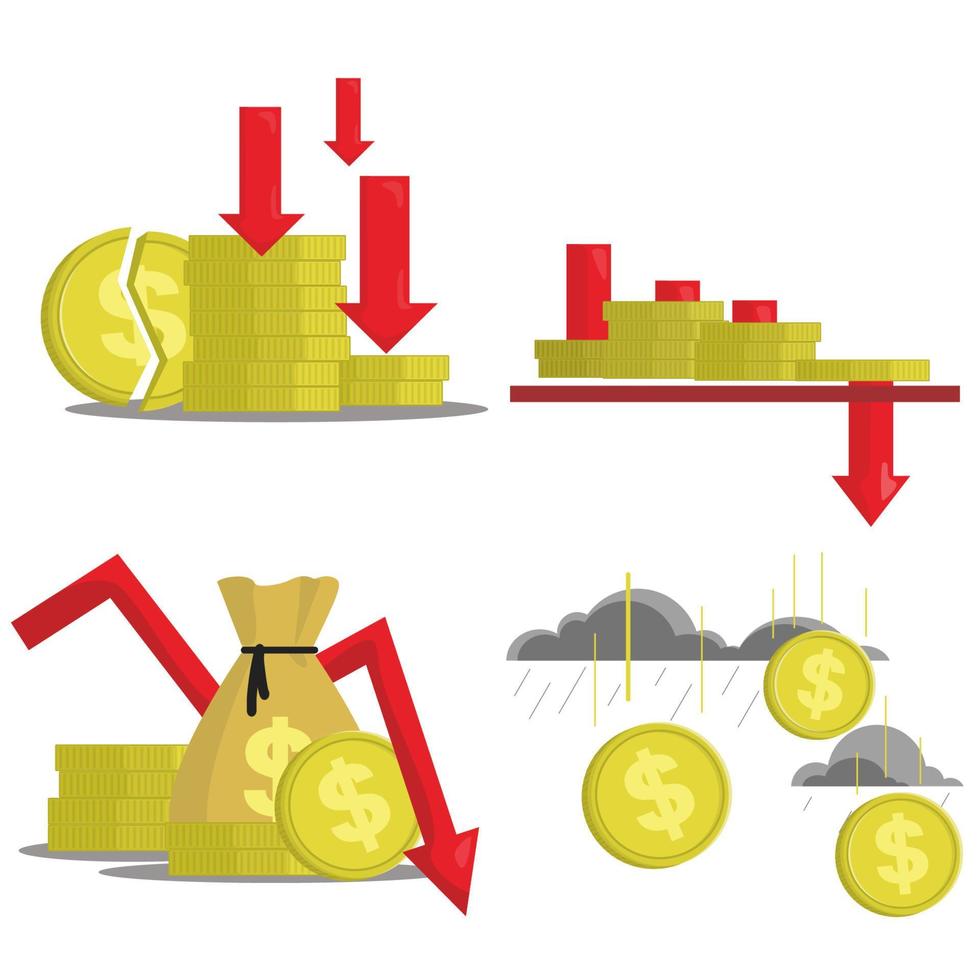 establecer la pérdida de monedas o sobre la ilustración de vector de icono de inflación