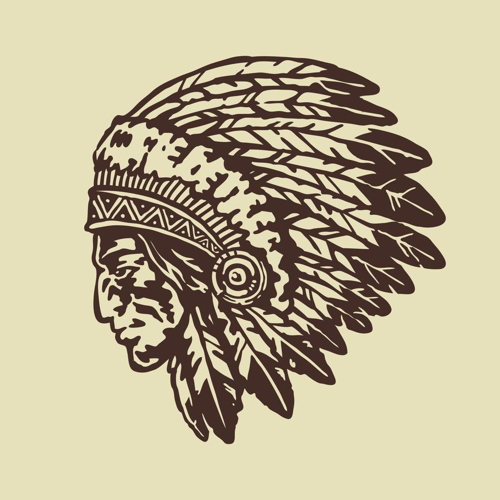 Indian tribal chief head hand drawn illustration vector