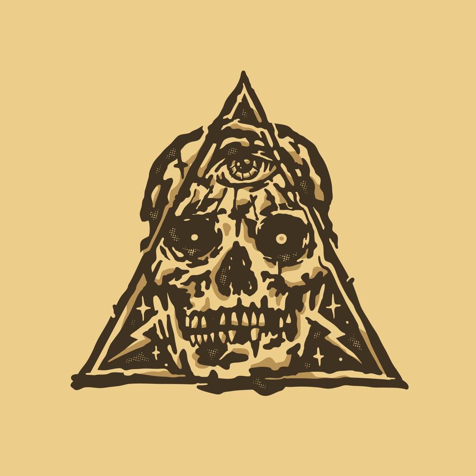 ilustración de cráneo dibujado a mano de conspiración de triángulo vector