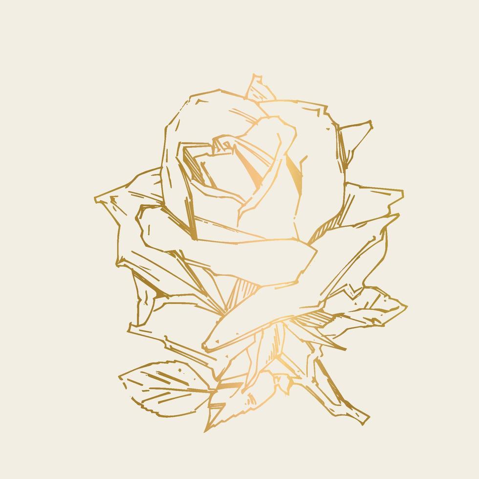 PrintHand drawn rose. Vector illustration. Vintage tattoo style rose. Flower motif sketch for design. Ink illustration isolated.