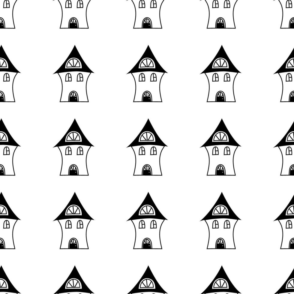 Hand drawn pattern with houses in doodle style for kids fabric, clothes, posters, prints vector