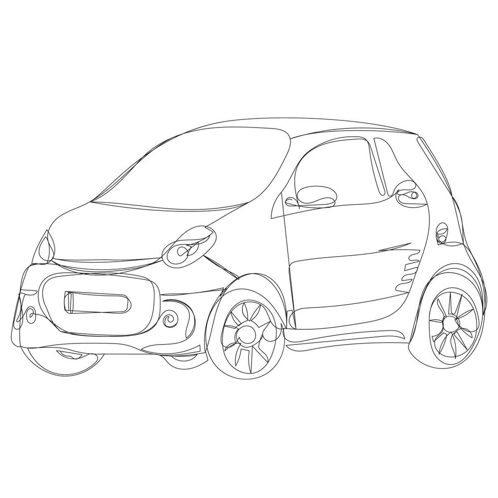 Vector car smart in line art style. Hatchback. Hand drawn vehicle for web, icons, banners