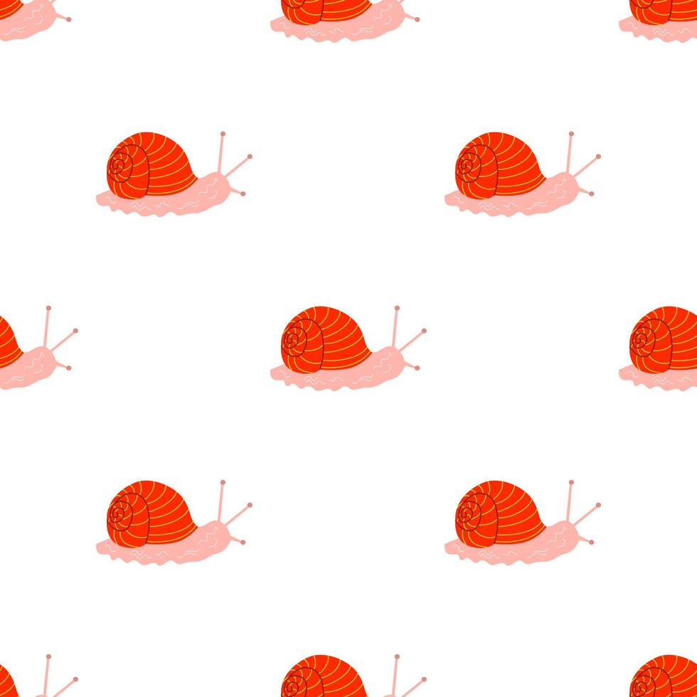 Children s seamless pattern with a snail on white background. vector