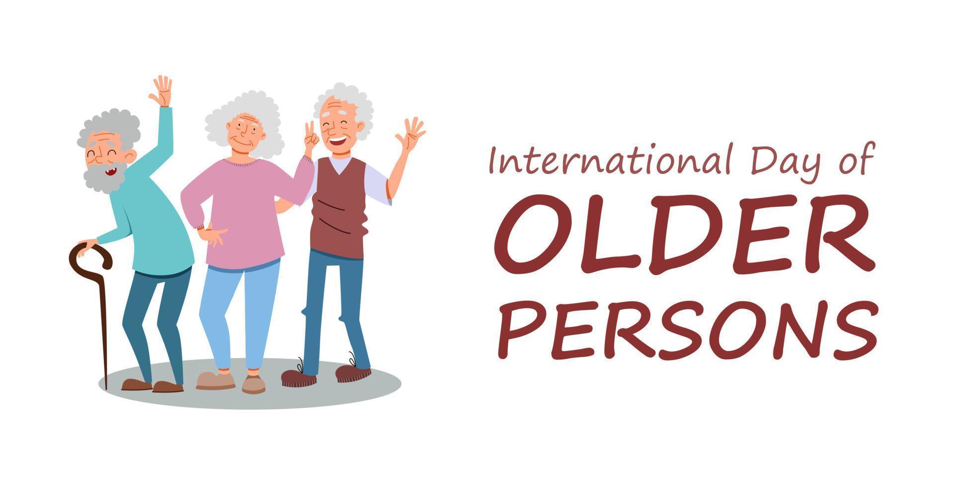 international Day of the Elderly. A group of cheerful friendly old men rejoice and wave their hands. vector