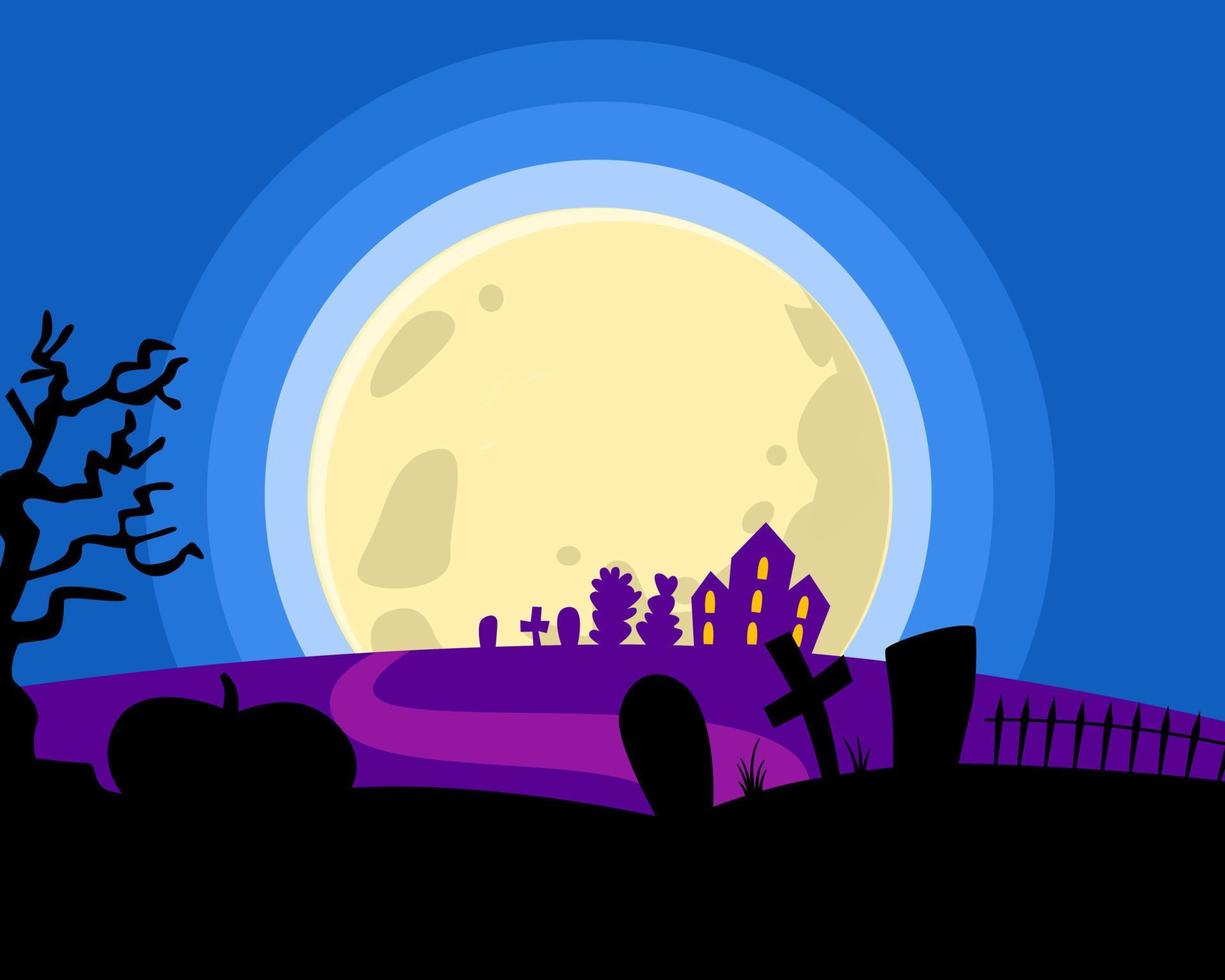 Cemetery background with a big moon. The concept of the Halloween holiday. vector