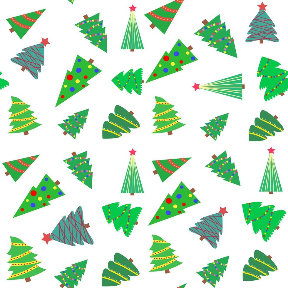 patrón transparente de vector de artículos de Navidad. bosque de invierno, los pinos están impresos en tela, papel de regalo o papel tapiz. celebrando el año nuevo.