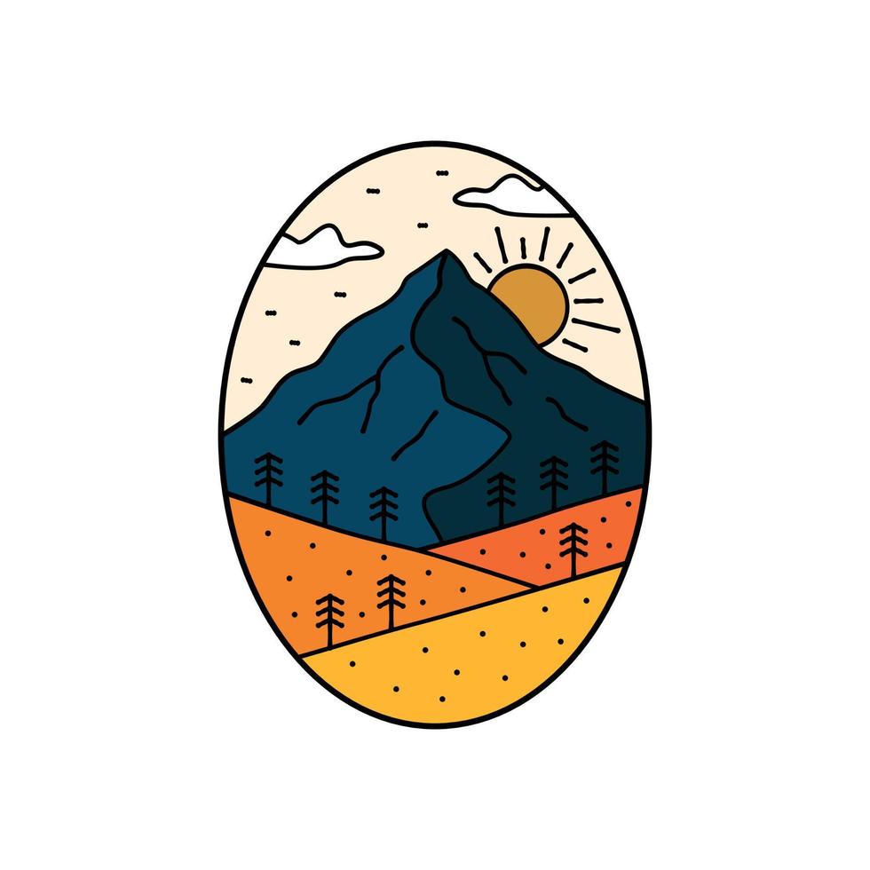 Nature mountain with big sunrise design vector