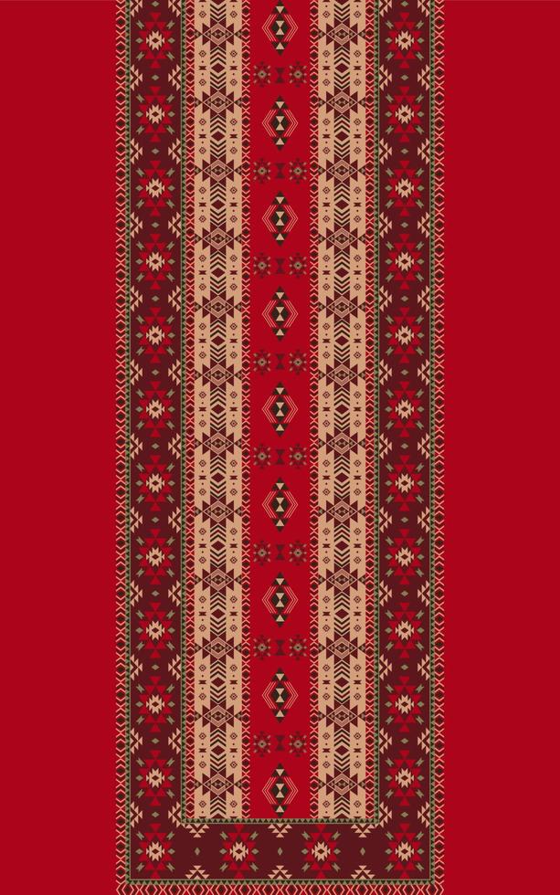 Ethnic dress, shirts pattern. Ethnic neckline red color embroidery pattern. Ethnic geometric neckline Navajo traditional pattern. Tribal art shirts fashion. Neck embroidery border ornaments. vector