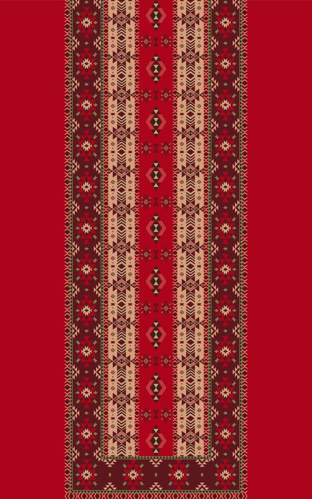 vestido étnico, patrón de camisas. patrón de bordado de color rojo de escote étnico. escote geométrico étnico patrón tradicional navajo. moda de camisetas de arte tribal. adornos de borde de bordado de cuello. vector