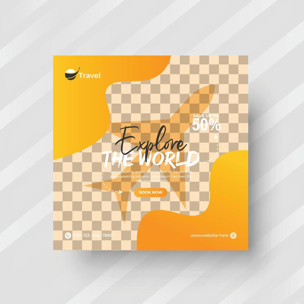 Social media post template for travel holiday tourism marketing and sale promo. tour advertising. vector