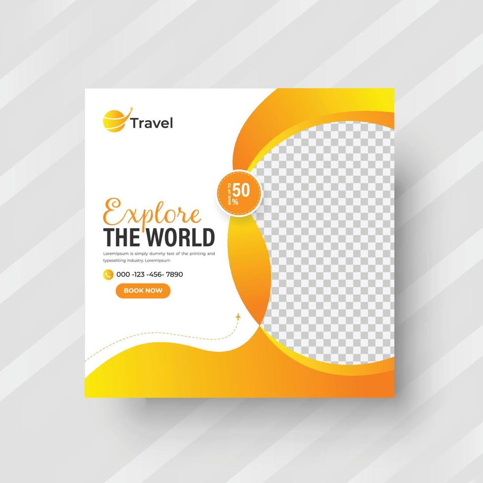 Social media post template for travel holiday tourism marketing and sale promo. tour advertising. vector