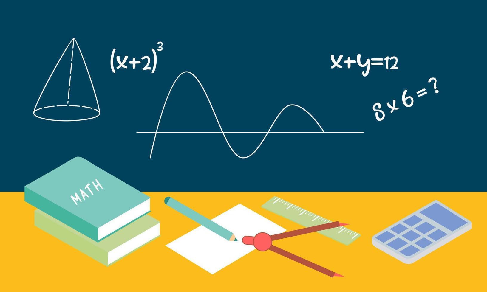 fondo de elementos de matemáticas de dibujos animados, logotipo de educación vector