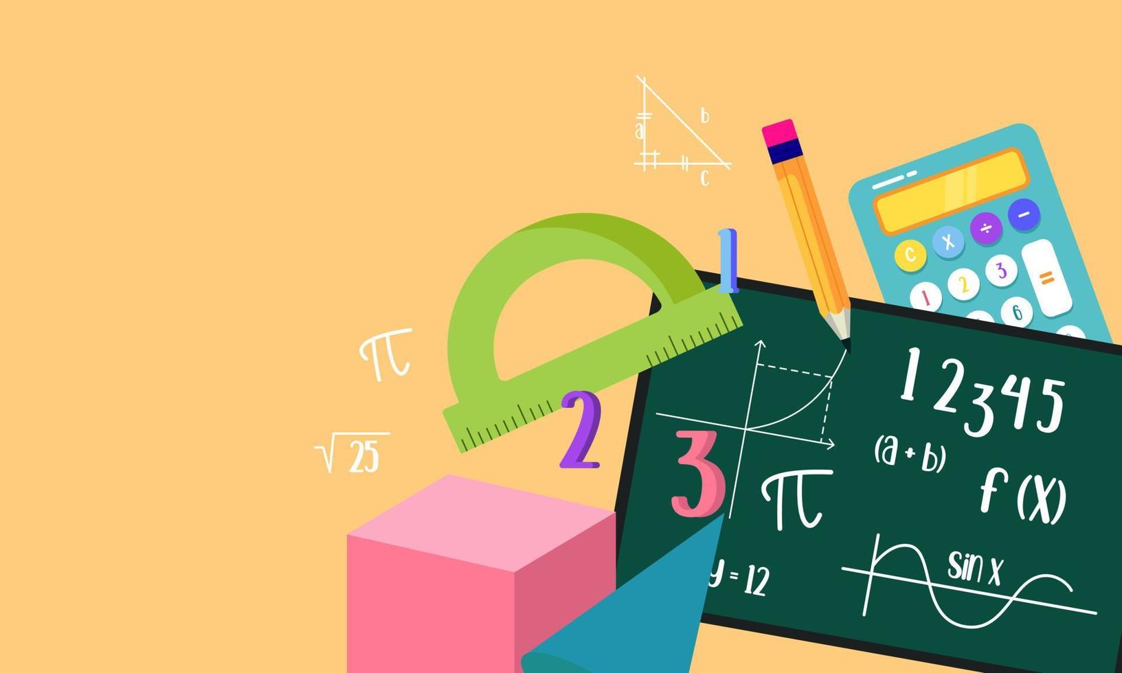 Cartoon maths elements background, education logo vector