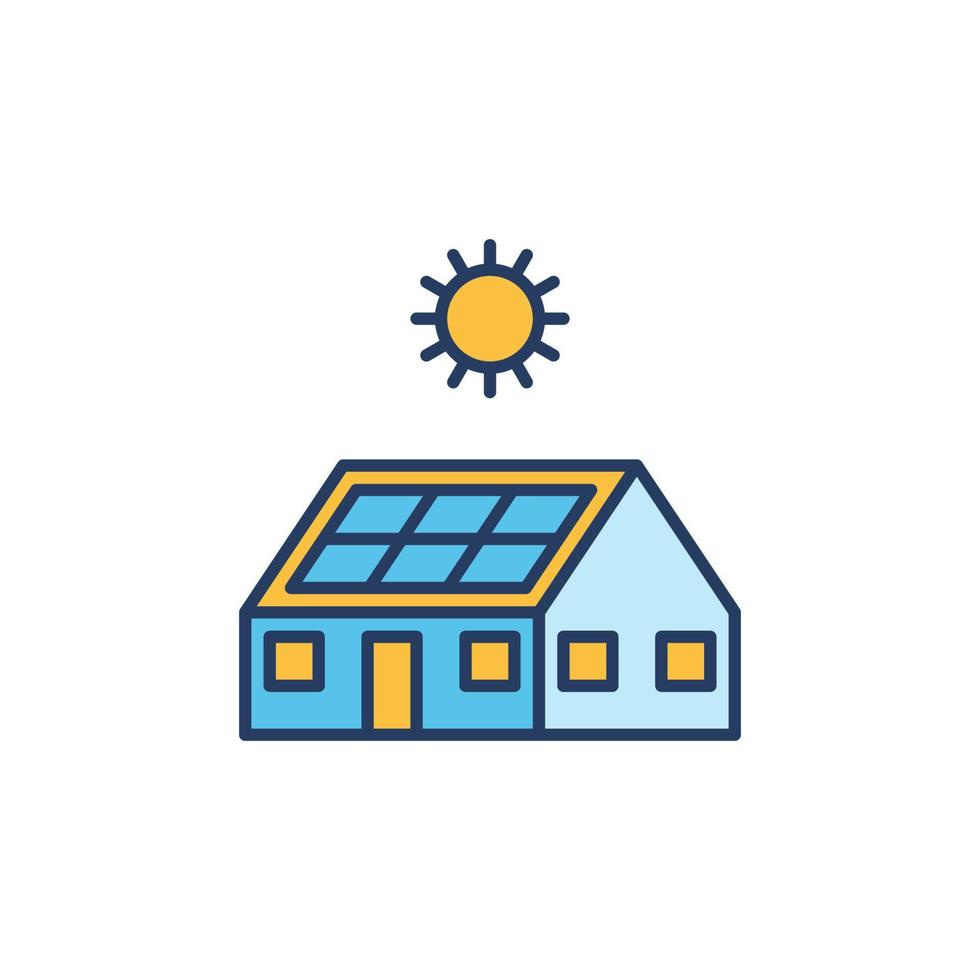 House with Solar Panel on Roof colored icon - vector sign