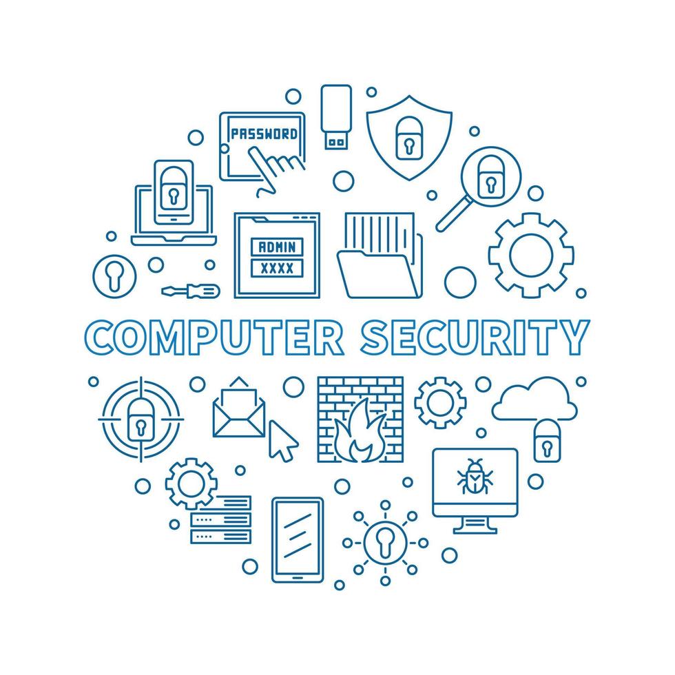 Vector Computer Security round outline creative illustration